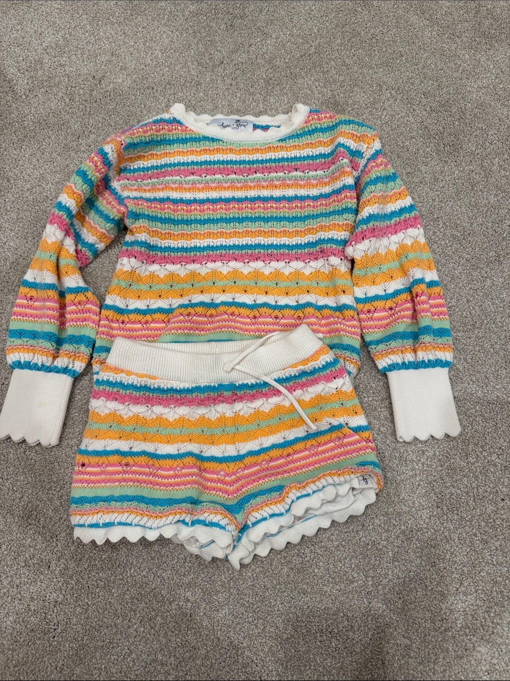 Kids Multicolor Striped Knit Matching Set - White Trim